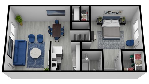 Floor plan for 1 bed, 1 bath, 672 sqft